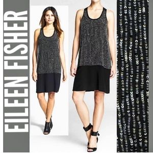 Eileen Fisher U Neck Sequenced Rivulet Silk Dress